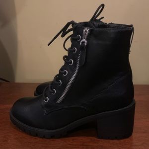 Women combat ankle booties chunky heel